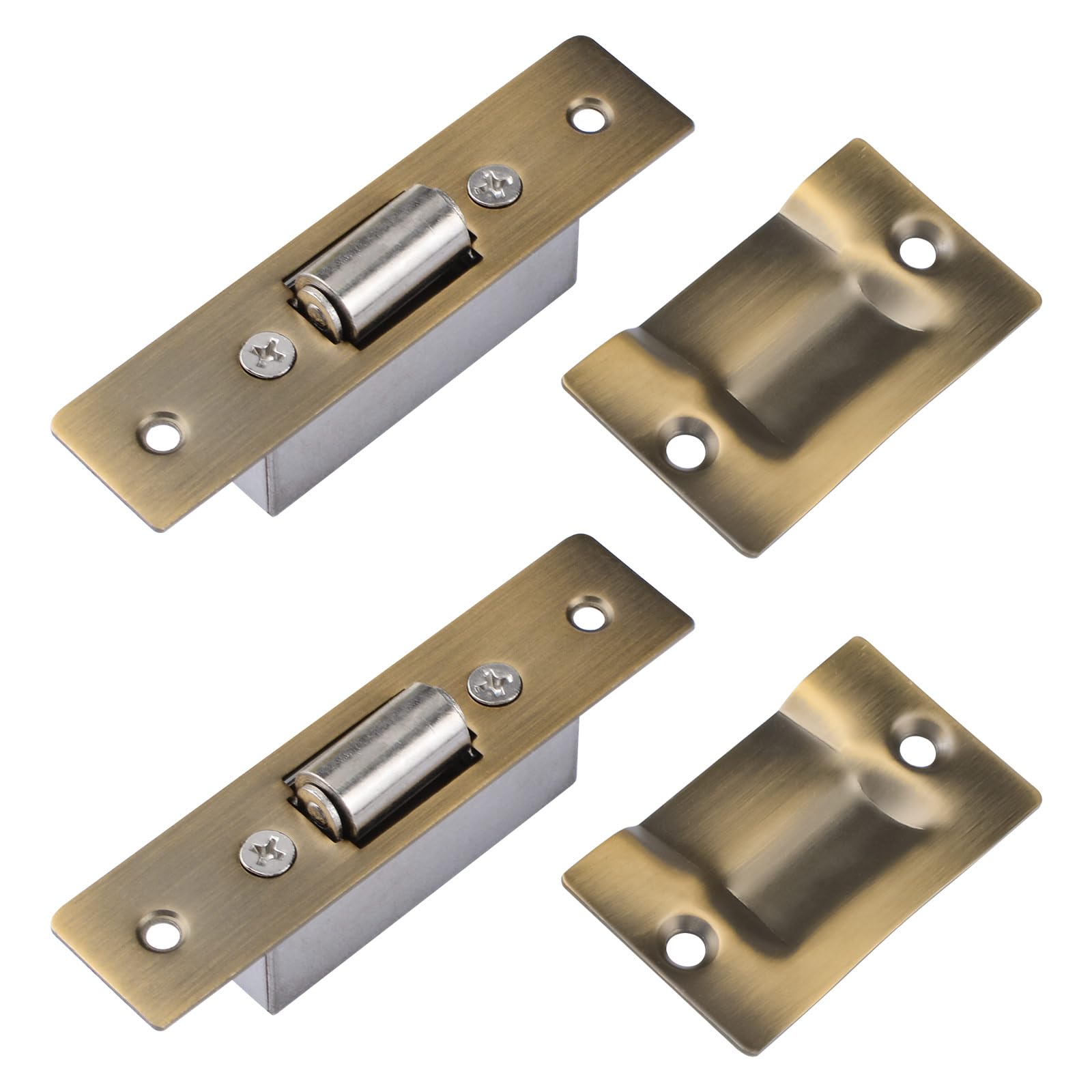 INCREWAY 2 Sets Silent Roller Catch, Stainless Steel Ball Catch Roller Latch with Strike Plate for Kitchen Cabinet Closet Cupboard Furniture Door (Bronze)
