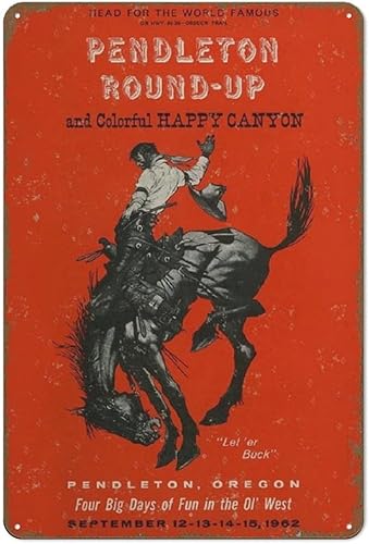 Aikeory Pendleton Round Up Rodeo Vintage Poster Novedoso Café Caliente Latón Letreros Retro Plato Postres, Tienda Cafetería, Decoración de Granja,