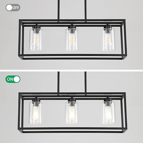 Miniatura 7 de Lámpara de comedor negra de 3 luces, moderna lámpara de casa de campo, iluminación rectangular lineal para isla de cocina, iluminación colgante
