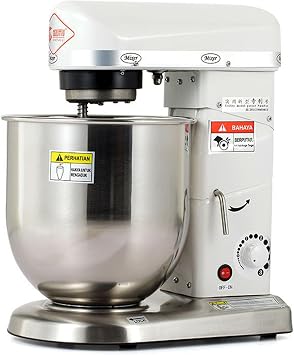 Commercial Food Mixer with Dough Hook,5L/7L/10L Stainless Steel Stand Mixer,Pizza Bakery Multifunction Blender,3 Speed Electric Dough Mixer for Bread Cake Hook Beater Whisk,White-5L