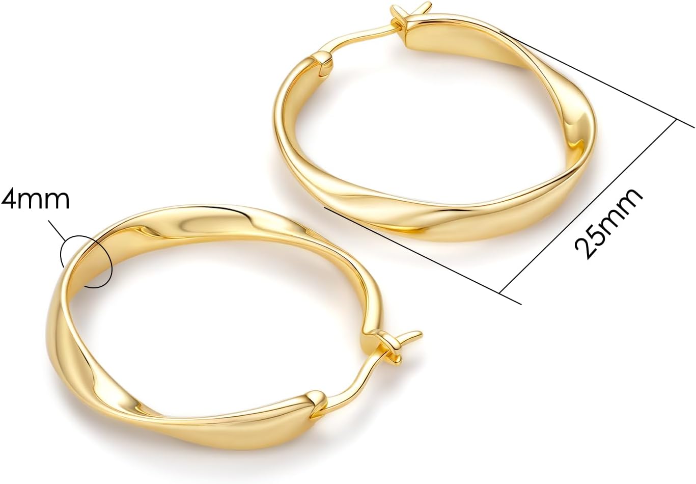 14K Gold Twisted Hoop Earrings for Women Thick Wave Gold Hoops Lightweight Hypoallergenic Elegant Jewelry 25/30MM - Image 2