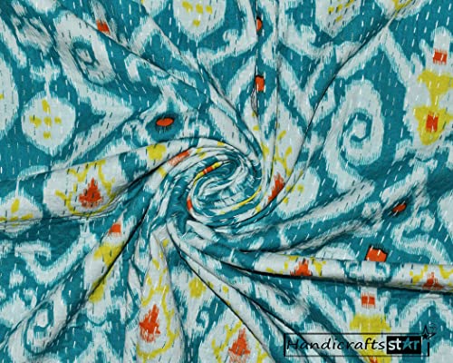 Handicrafts Star Ikat Print Kantha Quilt Traditional Bedspread 100% Cotton Coverlet Home Decor Blanket Hand Stitched Bedcover & Throw #TOP4