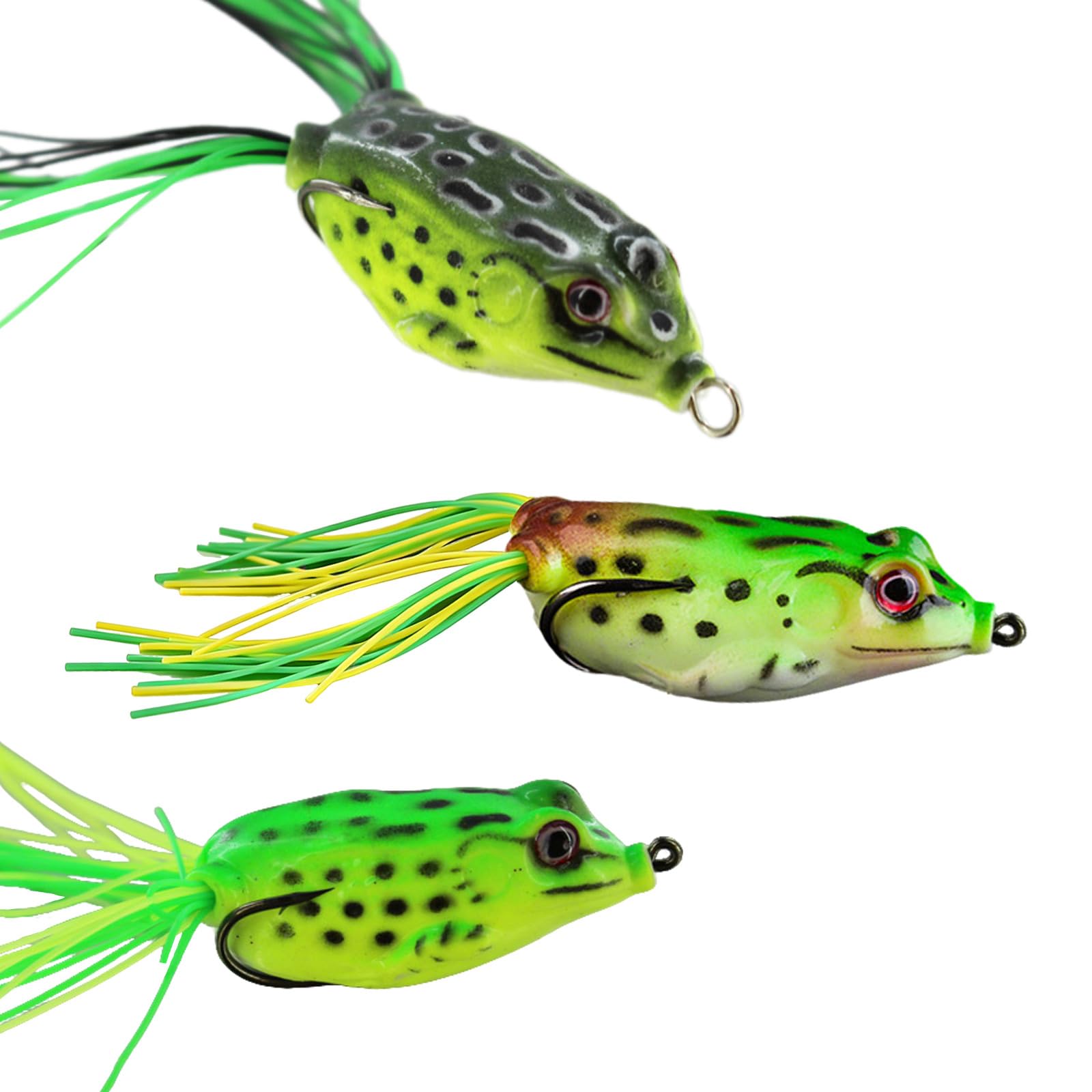 3PCS Fishing Topwater Lure Frog Swimbaits,Pike Lures,Pike Fishing Lures,Weedless Lure,Soft Hollow Body Baits with 3D Eyes for Bass Trout Crappie Flounder Saltwater Freshwater Kit(Multi-Species)
