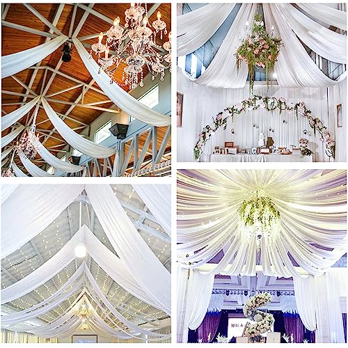 Ebeta Jupe de Plafond Suspendu, Manteau en Mousseline de Soie, Cantonnière de Mariage, Décoration de scène, Rideaux en Mousseline (Blanc, 10 m x 0.73 m) – vue 3