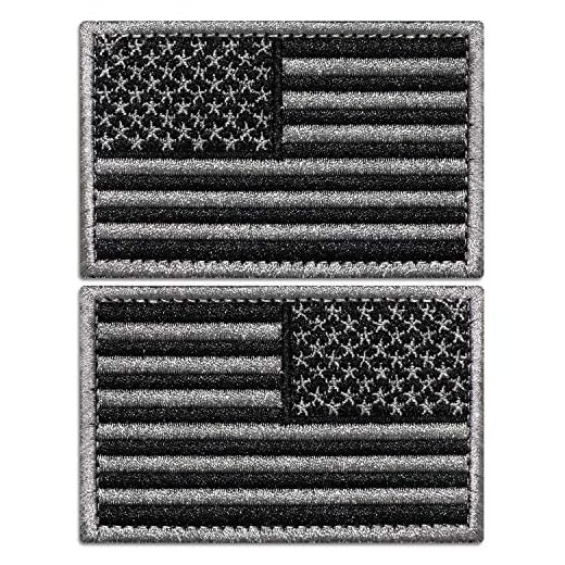 Anley Tactical USA Flag Patches (Paquet de 2) Forward & Reversed-2 "x 3" Drapeau américain Noir et Gris Emblème d'uniforme Militaire Patch-Loop & Hook Fasteners Attacher aux Engrenages Tactiques