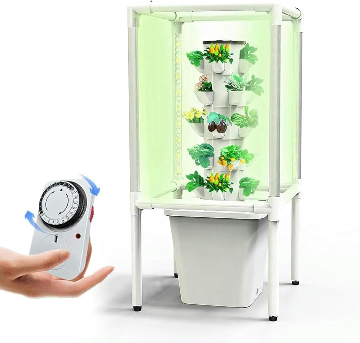 AMNOOL Smart Garden Planter Garden Hydroponics Growing System 30 Pods Plant Germination Kit Hydroponics Tower with LED Grow Light, Aeroponics Growing Kit with Hydrating Pump, Adapter, Net