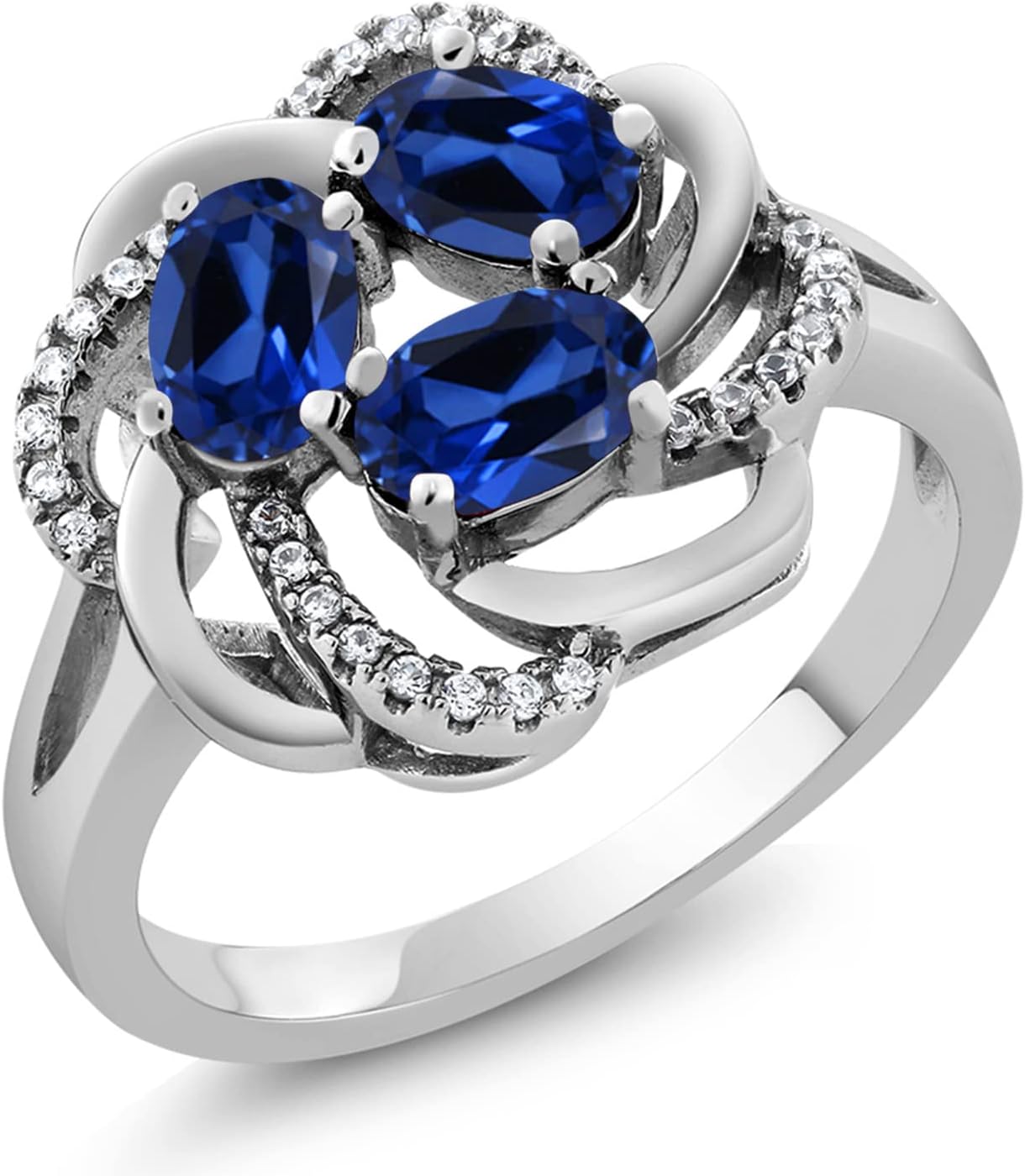 Gem Stone King 3-Stone Flower Blossom Gemstone Birthstone Ring for Women | 925 Sterling Silver | Oval 6X4MM | Wedding Anniversary Engagement Promise Ring | Available In Size 5, 6, 7, 8, 9