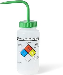 United Scientific™ UniSafe™ Laboratory Grade Wide Mouth LDPE Vented Chemical Wash Bottle, Methyl Ethyl Ketone, 500mL (16oz), 4-Color, Pack of 6