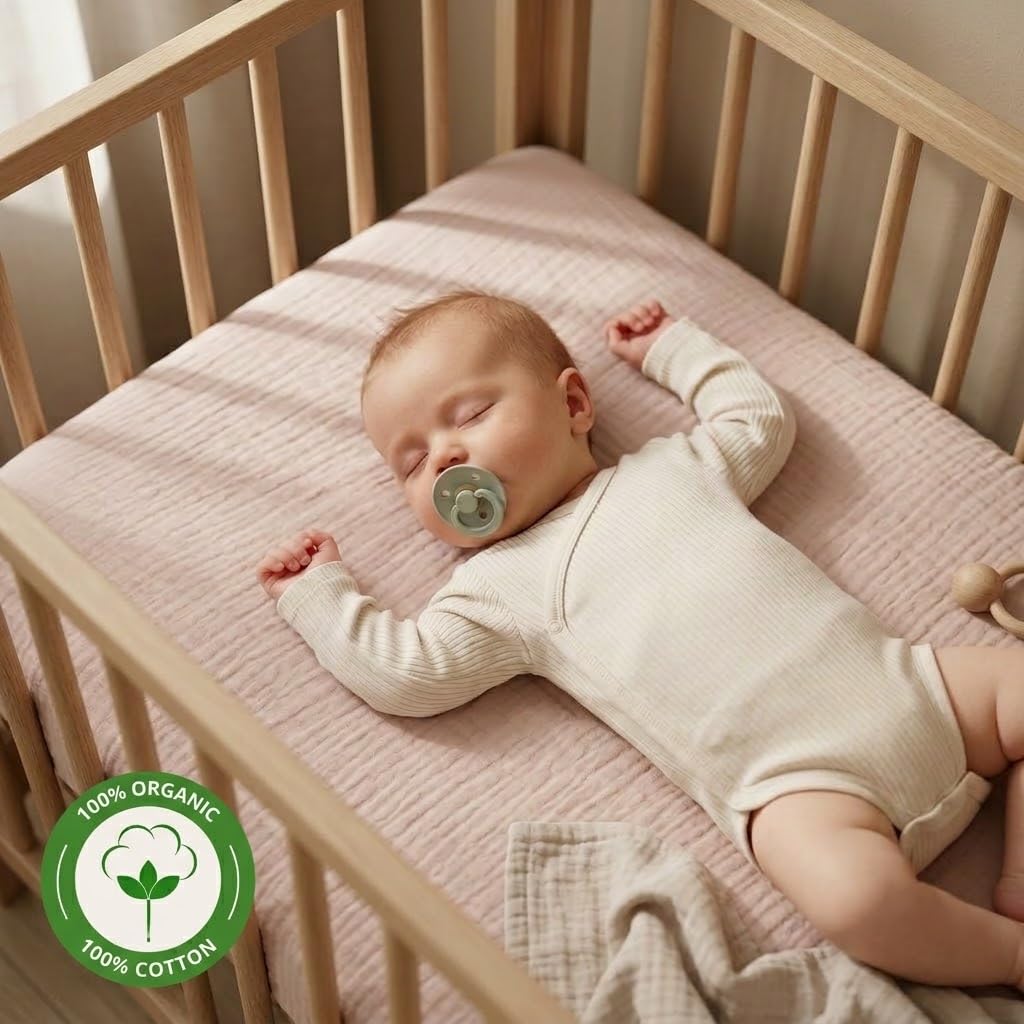 Danimarca - Lenzuola con angoli per culla in mussola super morbida, per ragazzi e ragazze, dimensioni standard per materasso per culla da 71 x 132 cm, 100% cotone biologico per il massimo