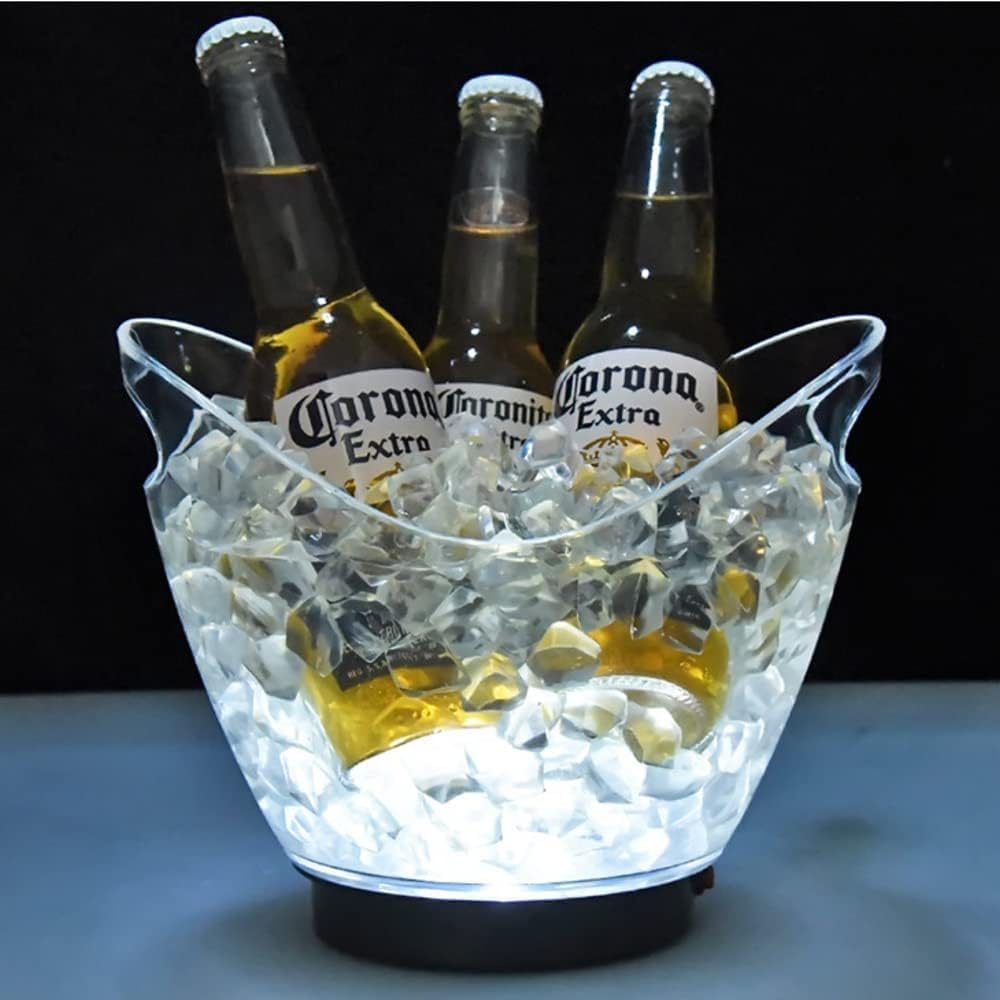 Japard LED Ice Buckets 2l Clear RGB 7 Colors Changing Cooler Ice Container with Stand for Party Home/Party/Champagne Wine Beer (2AA Battery Powered)