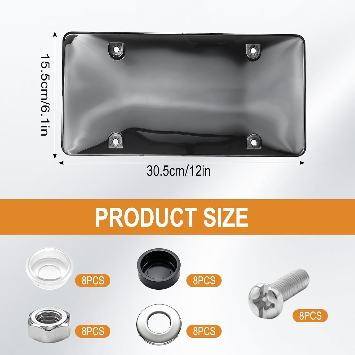 2Pcs License Plate Covers & License Plate Protectors Tinted Smoked Deep Black Car Plate Shields with Complete Hardware Kit Unbreakable Rust-Proof for Front & Rear Fit Any Standard US Plates