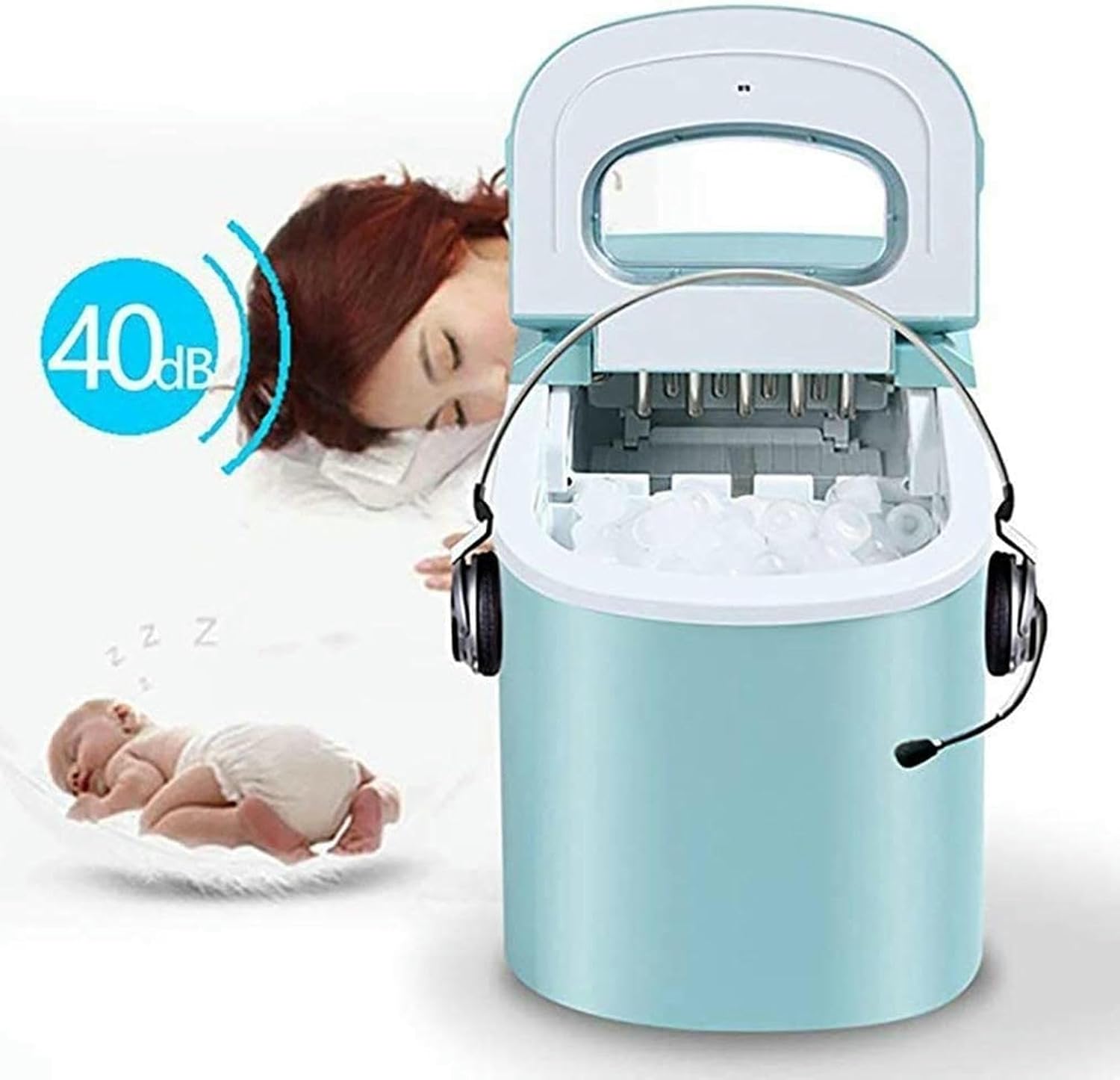 Ice Makers Countertop, Portable Ice Makes, in 24 hrs - 9 Ice Cubes Ready in 5-7 Mins, Ice Maker Machine with Self- Cleaning Function with Ice Scoop and Basket