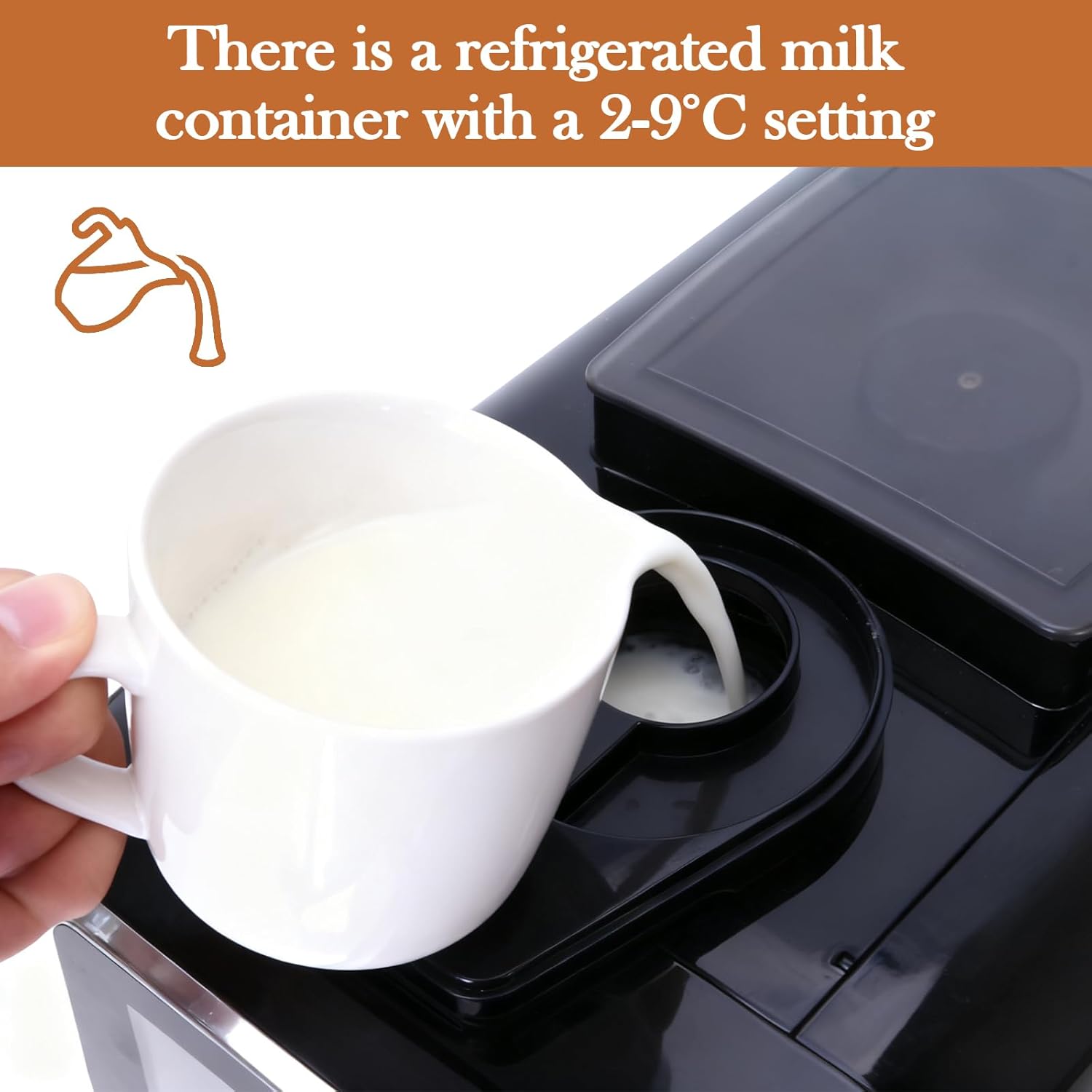 Fully Automatic Espresso Coffee Machine with Milk Cooler 4.3" Touchscreen Dual Heating 11 One Touch Beverages Adjustable Grinder & Milk Frother WiFi Smart Control