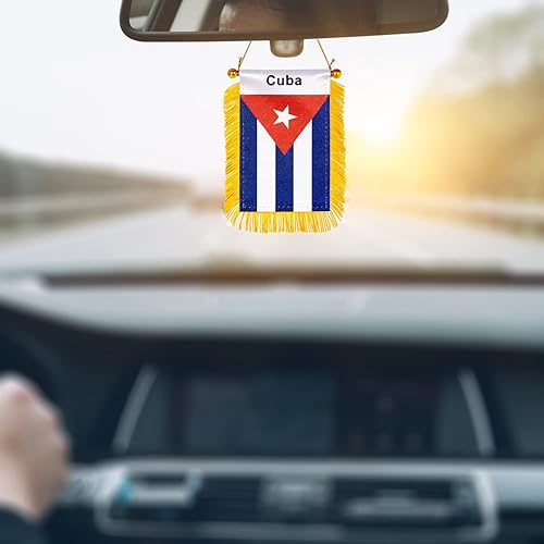 Miniatura 4 de WXTWK Bandera de Cuba de 3 x 5 pulgadas para colgar en la ventana de Cuba, pequeñas banderas para automóvil, decoración de espejo retrovisor con