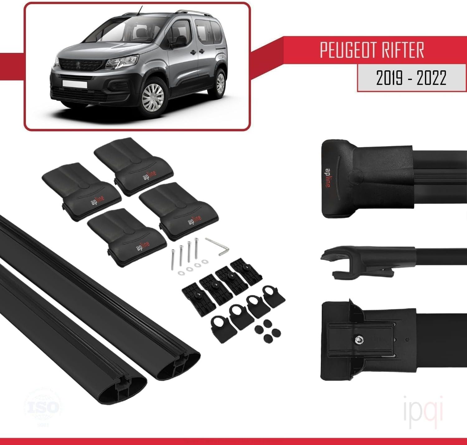 RE&AR Tuning Cross Bar for Peugeot Rifter 2019-2020 Roof Racks Aluminium Black