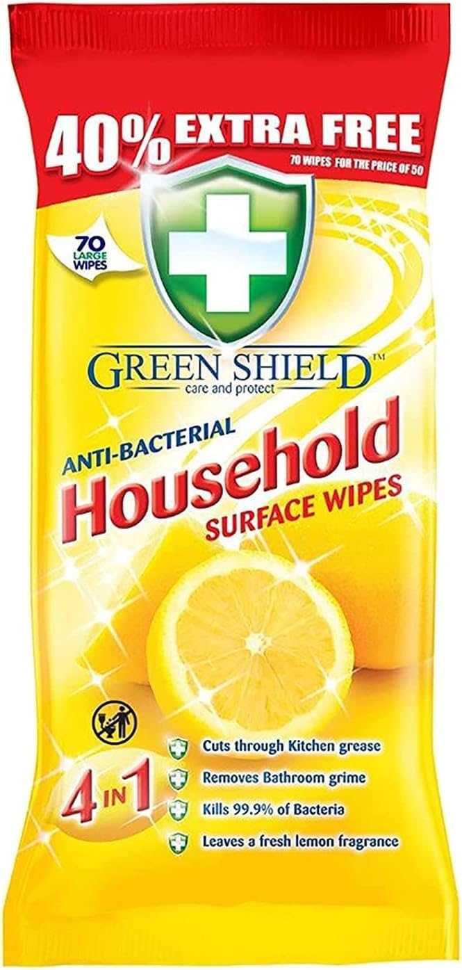 Large Antibacterial Household Surface Cleaning Wipes Lemon 70 Count
