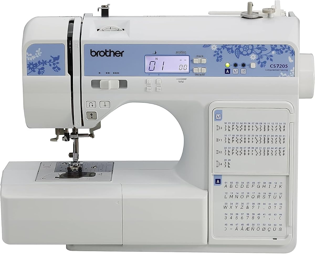 Brother CS7205 Computerized Machine, 150 Built Stitches, 1 Font, Wide Table, 11 Sewing Feet, White | 150 Built Stitches, 1 Font, Wide Table, 11 Sewing Feet