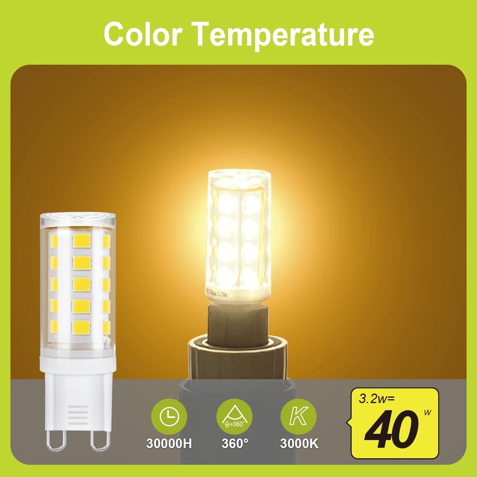 GY Bombilla G9 LED, 3.2W(Equivalente a 40W) 520 Lúmenes Blanco Cálido 3000K, Bombilla LED G9 Ángulo Haz de 360º Sin Rincones Oscuros, No Regulable(10 Unidad)