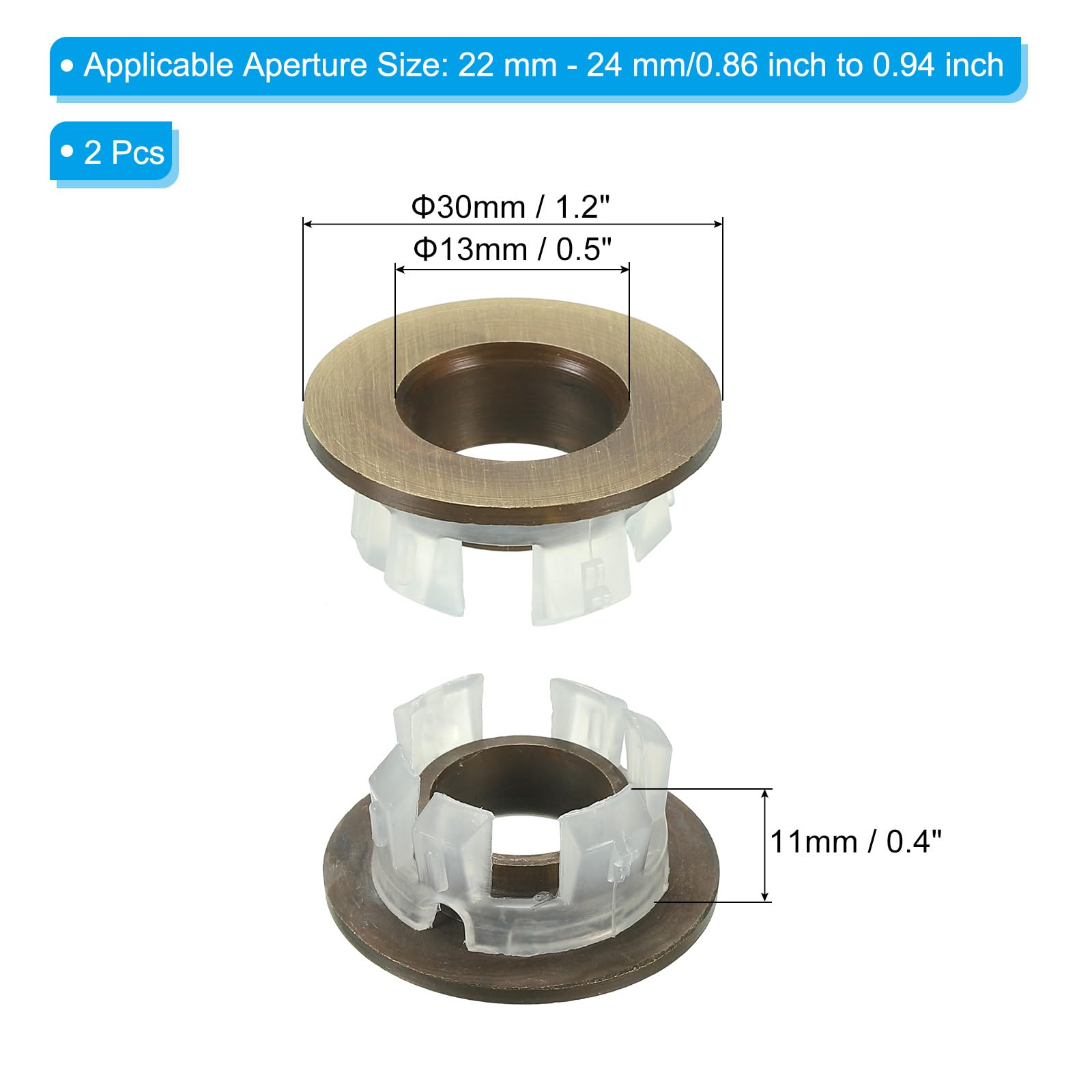PATIKIL Overflow Ring, 2Pcs Sink Round Cover Basin Trim Brass Insert in Hole Round Caps for Kitchen Bathroom Bronze - Image 2