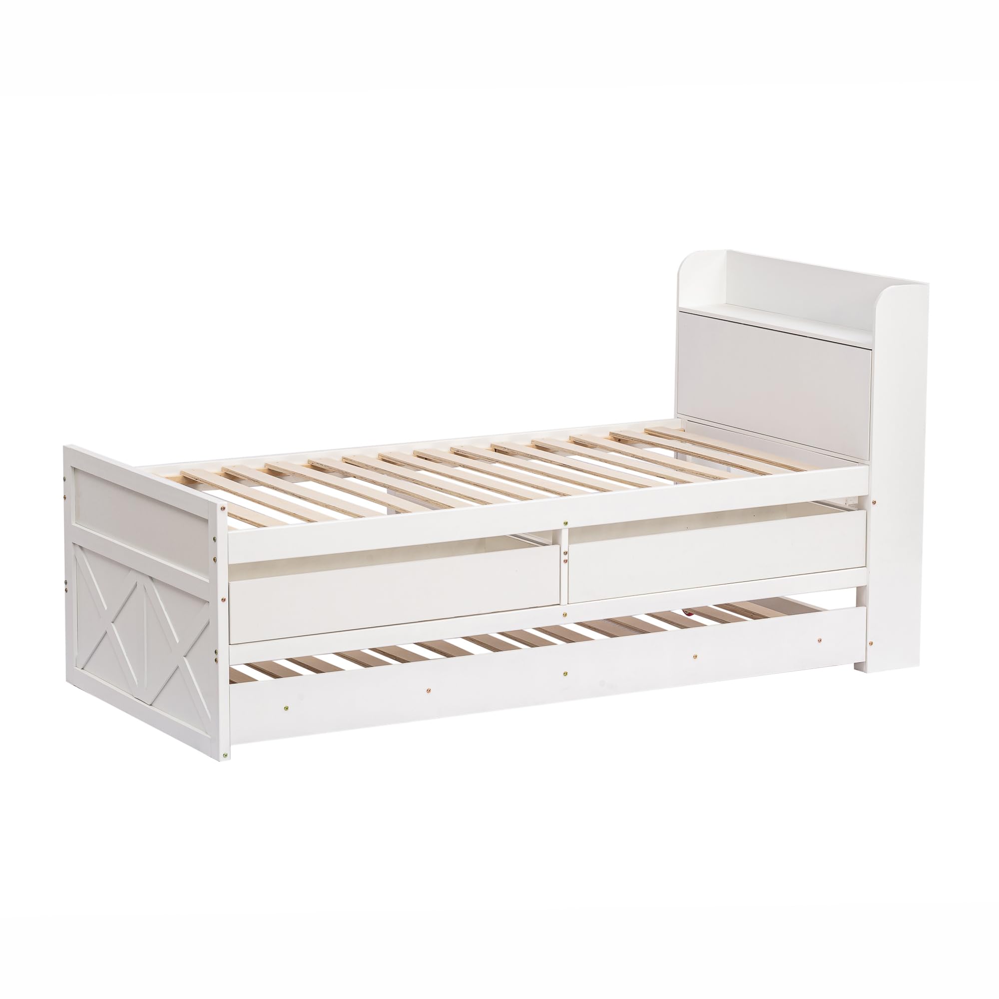 Merax Lit Enfant 90x190 cm, avec Lit Gigogne avec Rangement, pour Garcon, Fille, Blanc (sans Matelas)