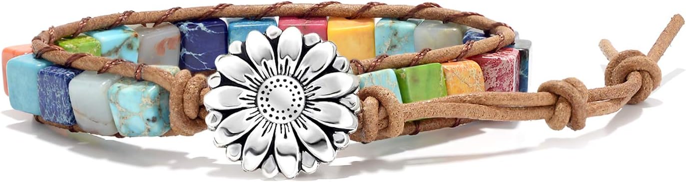 7 Chakra Bracelets for Women with Real Stones Leather Wrap Healing Bead Bracelet Women Men Boho Friendship Jewelry