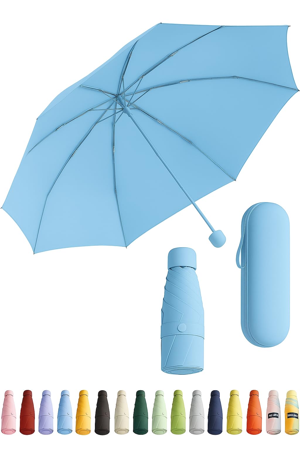nojti Mini Umbrella with Case for Men & Women (Manual Open) Compact Travelling Pocket Umbrella, Polyester & UV Protect Fabric for Summer/Anti-Slip Handle- Use in Rain & Summer (Skyblue)-picture-21