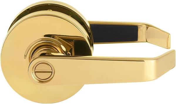Door Handle Cylindrical Lock Privacy Function Bathroom Lock Polished Brass US3 Finish LH5322L Non-Handed UL Certified ANSI/BHMA Grade 2 Commercial Door Lock for Heavy Duty Use Embassy Series