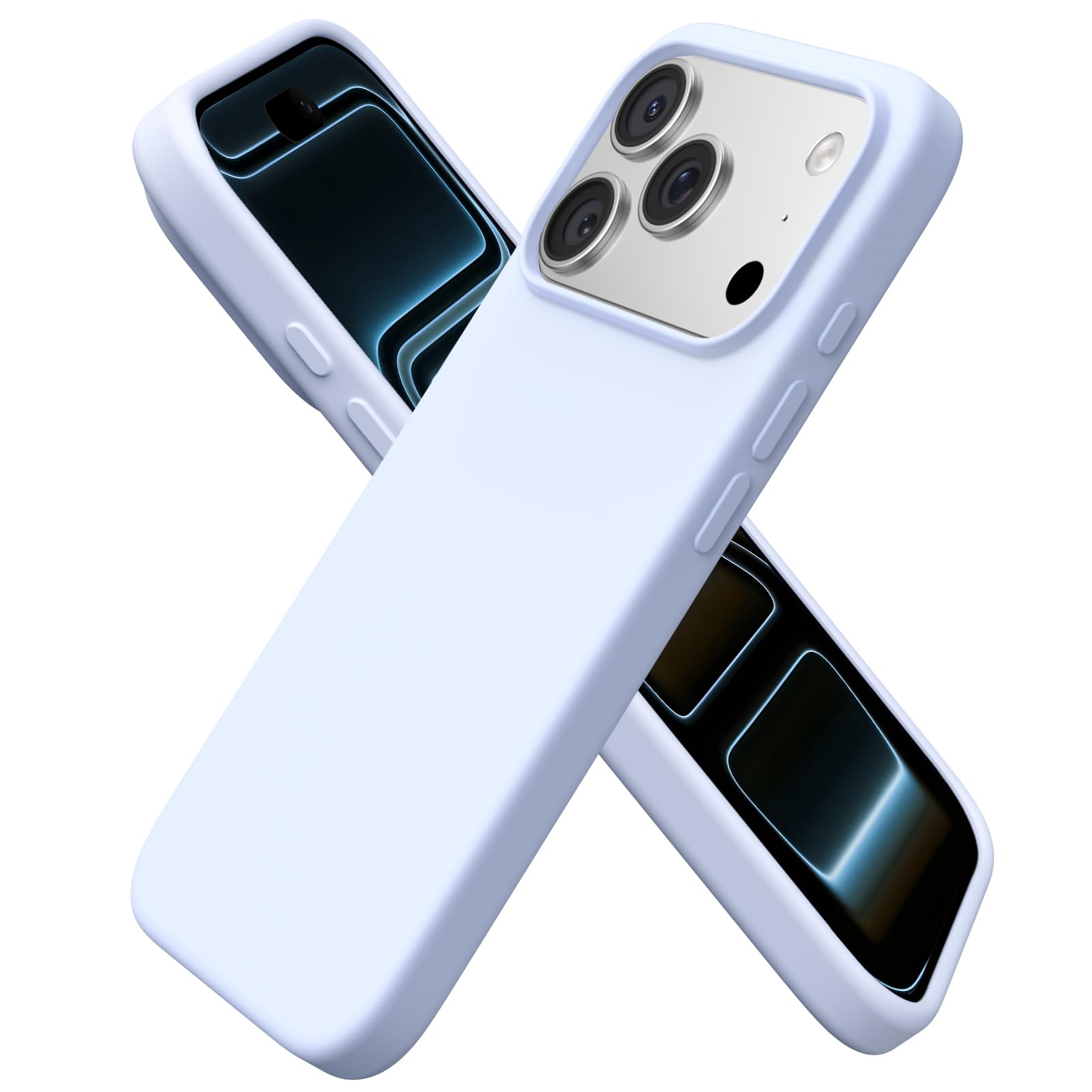 ORNARTO Compatible with iPhone 17 Pro Case,Slim Liquid Silicone 3 Layers Soft Gel Rubber Shockproof Protective Phone Case 6.3" with Anti-Scratch Microfiber Lining-Baby Blue
