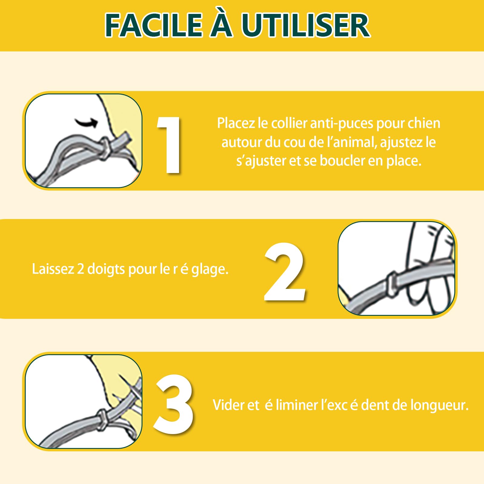 2pack Collier Anti Puces pour Chien, 12 Mois De Protection Efficace, Collier Anti Tique Chien 65cm, Réglable Et Étanche, Convient Aux Chiens De Toutes Tailles (65cm*2)