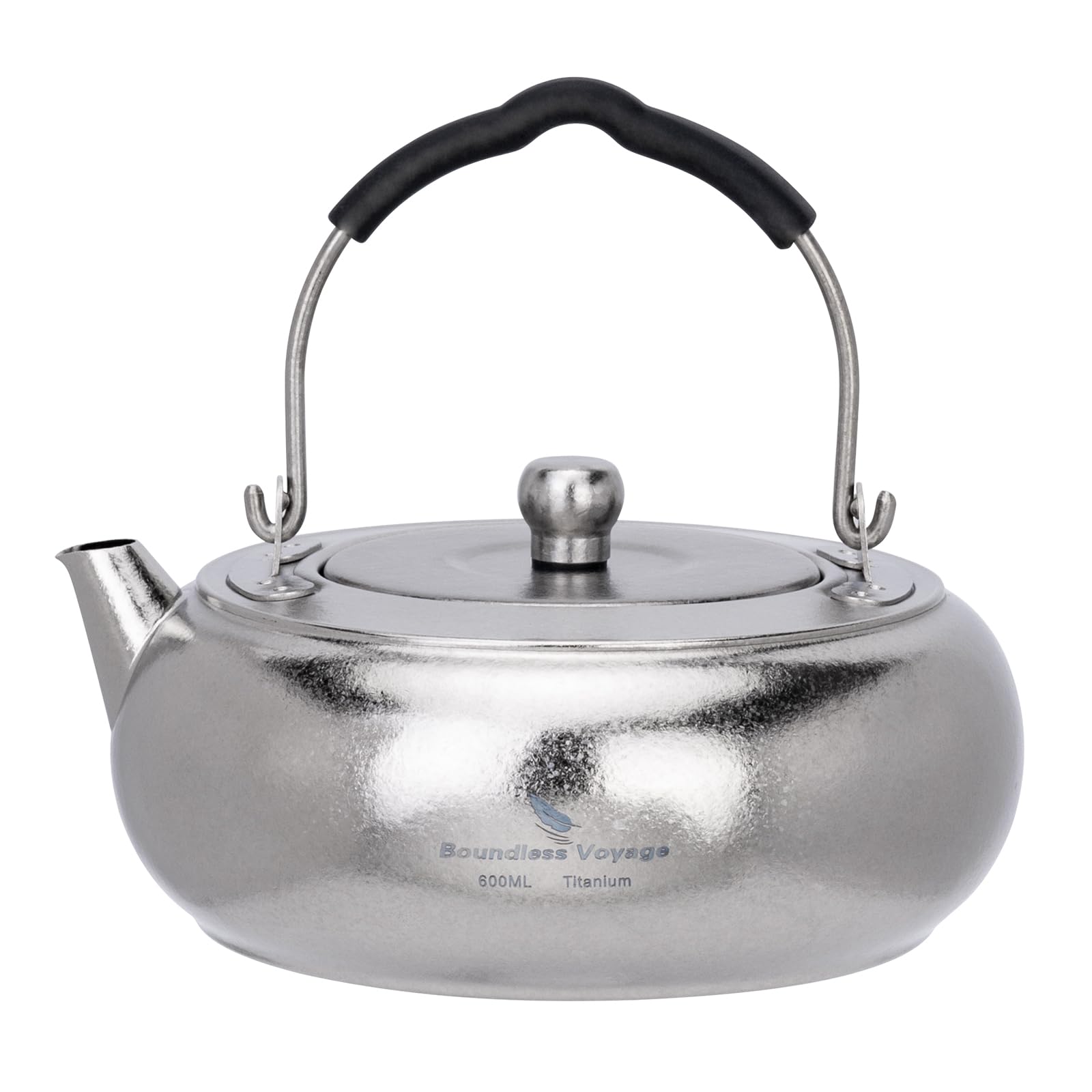 iBasingo 600ml Titanium Tea Pot Lightweight Camping Kettle with Folding Handle Built-in Filter Compact Portable Durable for Backpacking Hiking Outdoor Coffee & Tea Ti3105D (Silver)