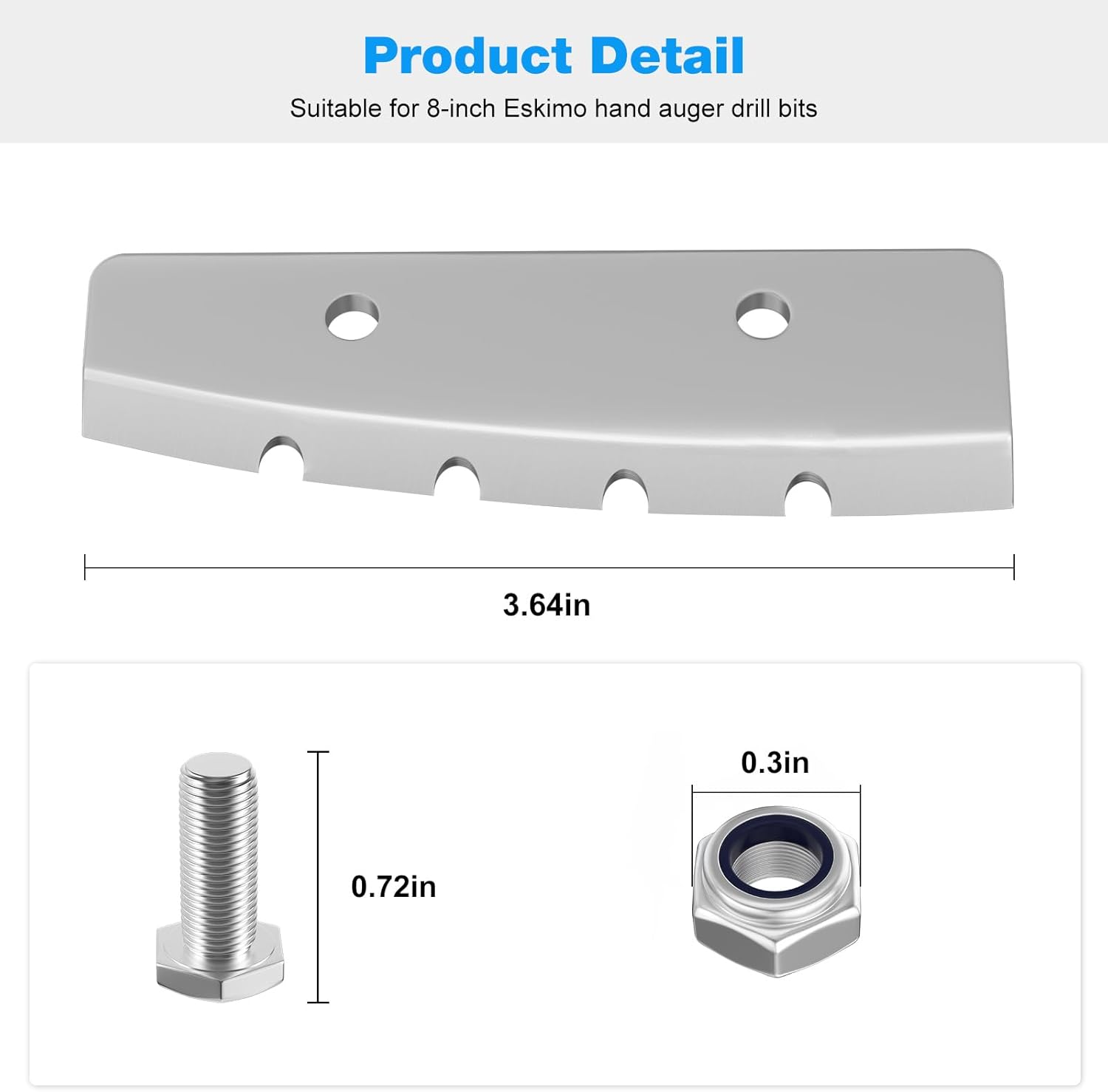 RO6G 28340 Ice Auger Blades Replacement Eskimo Power Auger Blades, 8 Inch Ice Fishing Auger Blades - 2 Pack