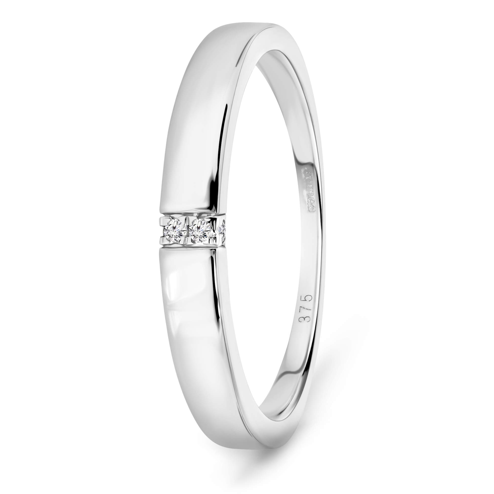 MIORE Anillo para mujer de oro blanco de 9 quilates (375) con diamante de 0,02 ct