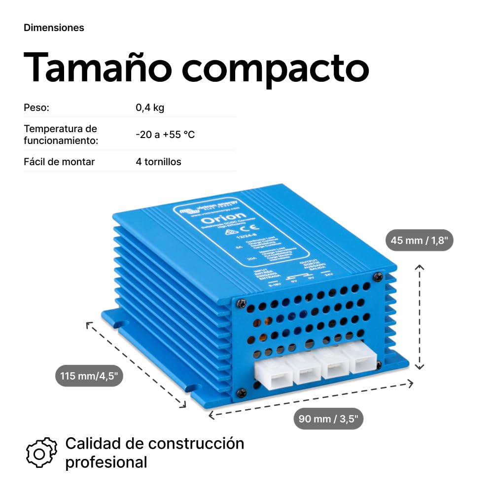 Victron Energy Orion IP20 12/24-Voltios 8 amperios Convertidor de CC a CC No Aislado, Alta Potencia | No aislado, alta potencia