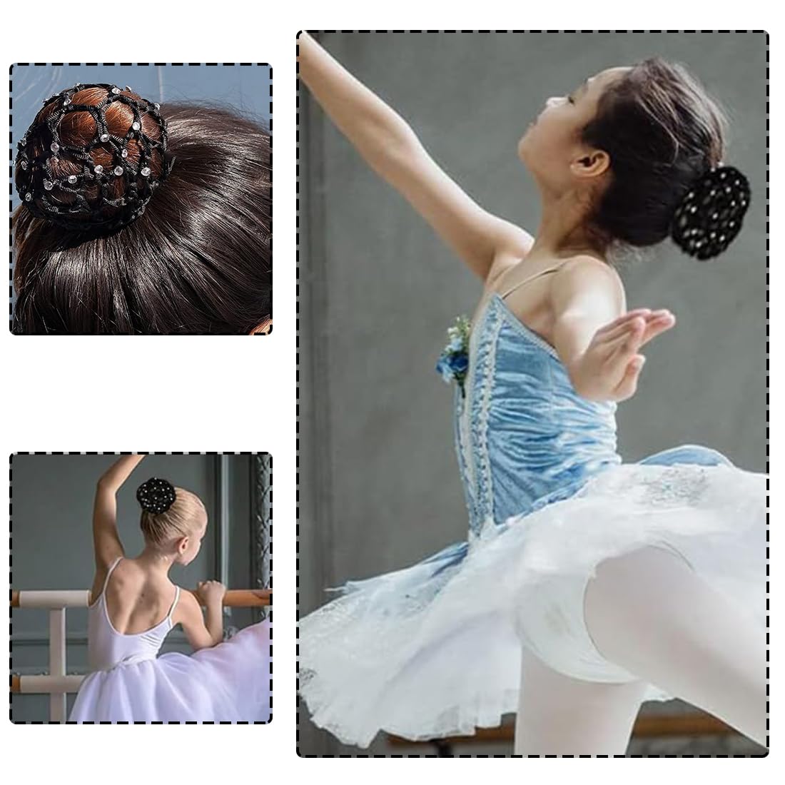 4 pezzi Chignon Retina per Capelli Chignon Bambina con Perline Retine per Capelli,Reti per Capelli Danza,Reti per Capelli Stretch Per Infermiera Assistente di Volo Balletto(nero, bianco)
