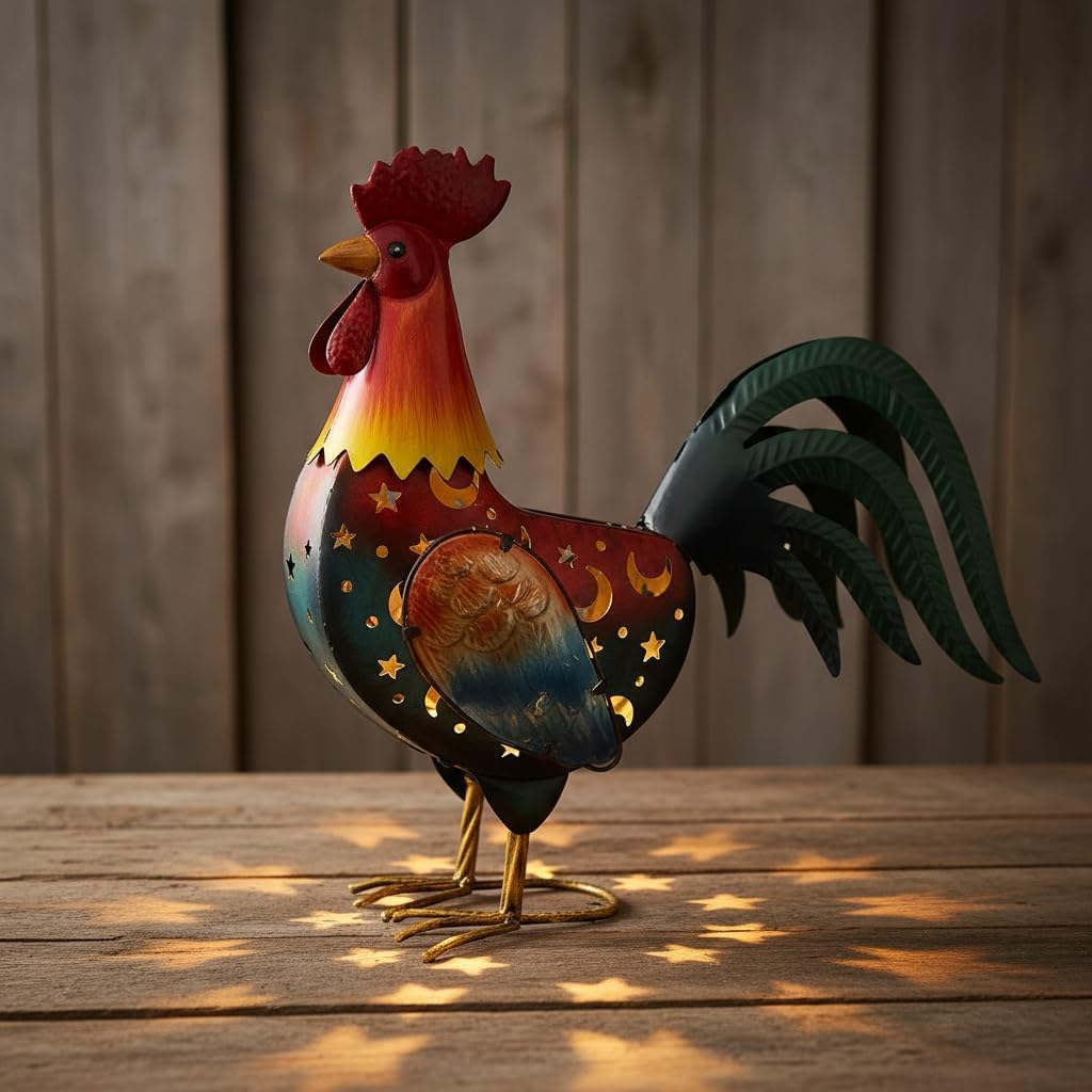HONGLAND Metal Rooster Yard Decor,18" Solar Chicken Garden Statues Outdoor,Farm Animals Lawn Decorative Ornaments Outside for Home Patio Backyard Landscape
