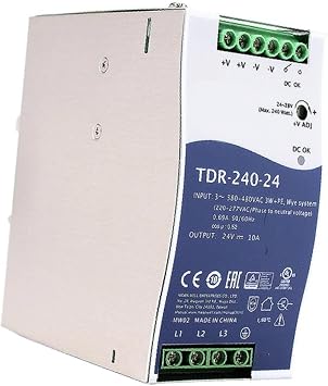 TDR-240-24 240W AC-DC Power Supply, 24V 10A Output, Wide Input 340-550VAC, Passive PFC, Compact Design for Industrial Control Systems and Factory Automation