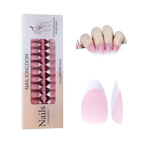 SWETIDY French Tips - Puntas de uñas de gel de almendra corta, 240 unidades, punta francesa rosa, puntas de capa X con punta preaplicada, disponible en Yaxa Peru