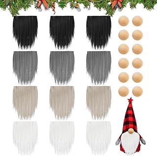 Udbrud Precut Gnome Beard, 12 Pcs Faux Fur Gnome Beard with Round Wooden Balls Fake Beard Gnome Wooden Dwarf Beard Handmade DIY Crafts Christmas Party Dcoration Supplies - White, Khaki, Black, Grey