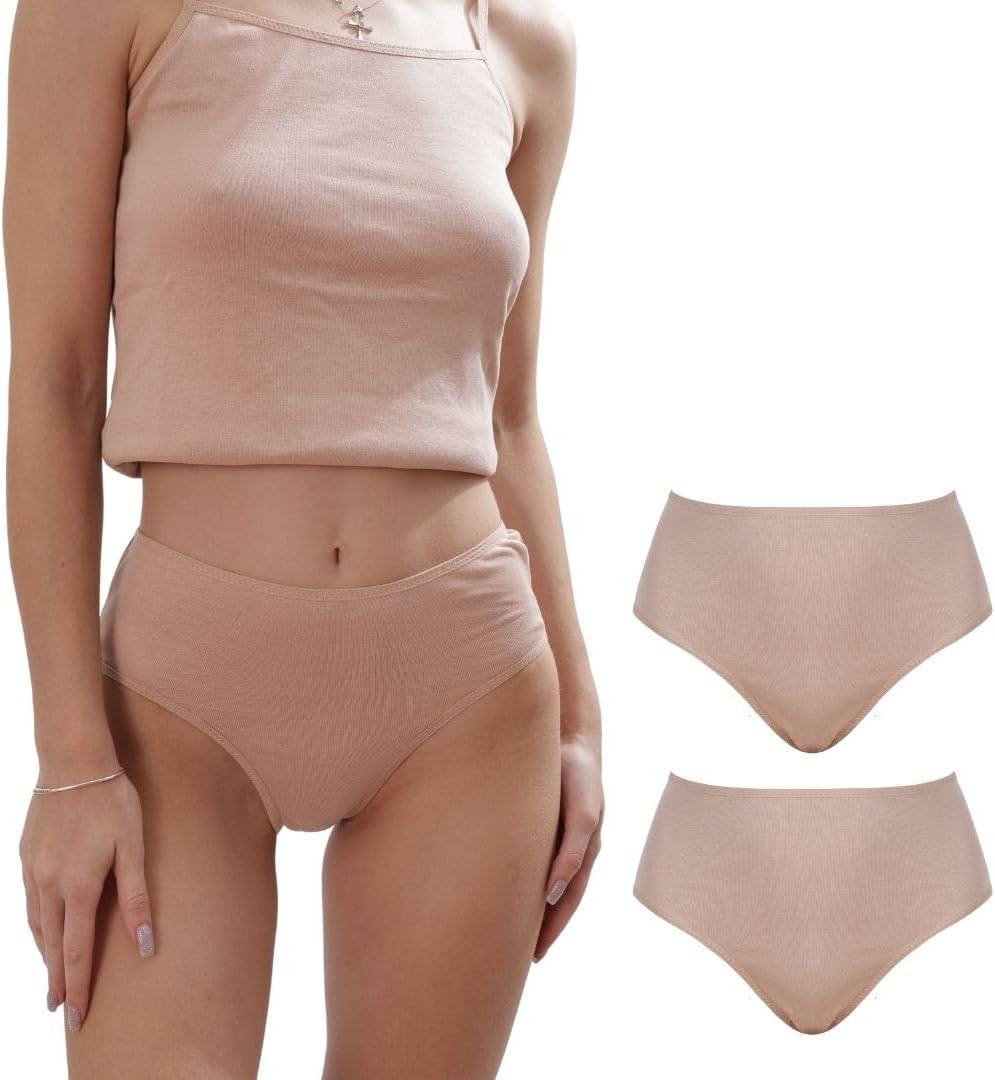 ORGANICKID Women's Organic Cotton High Waisted Underwear Full Briefs Soft Breathable GOTs Certified Ladies Panties pack of 2