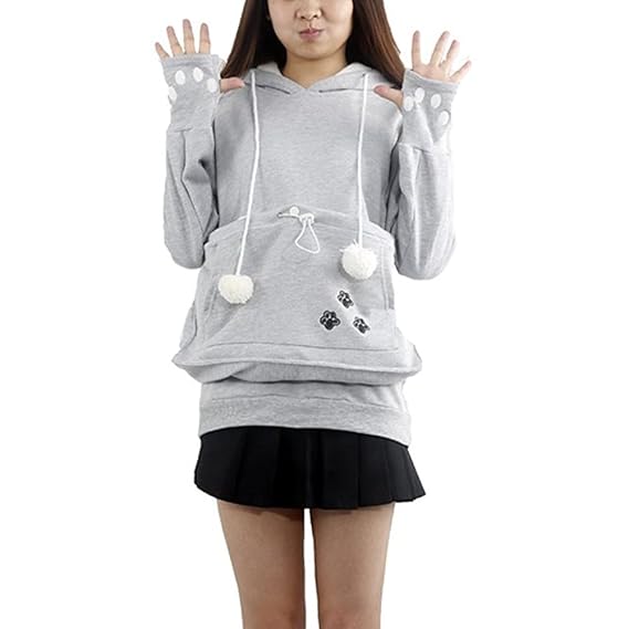 Ladyjiao Womens Hoodies Pet Holder Cat Eared kangaroo Pouch Sweatshirt Pullover
