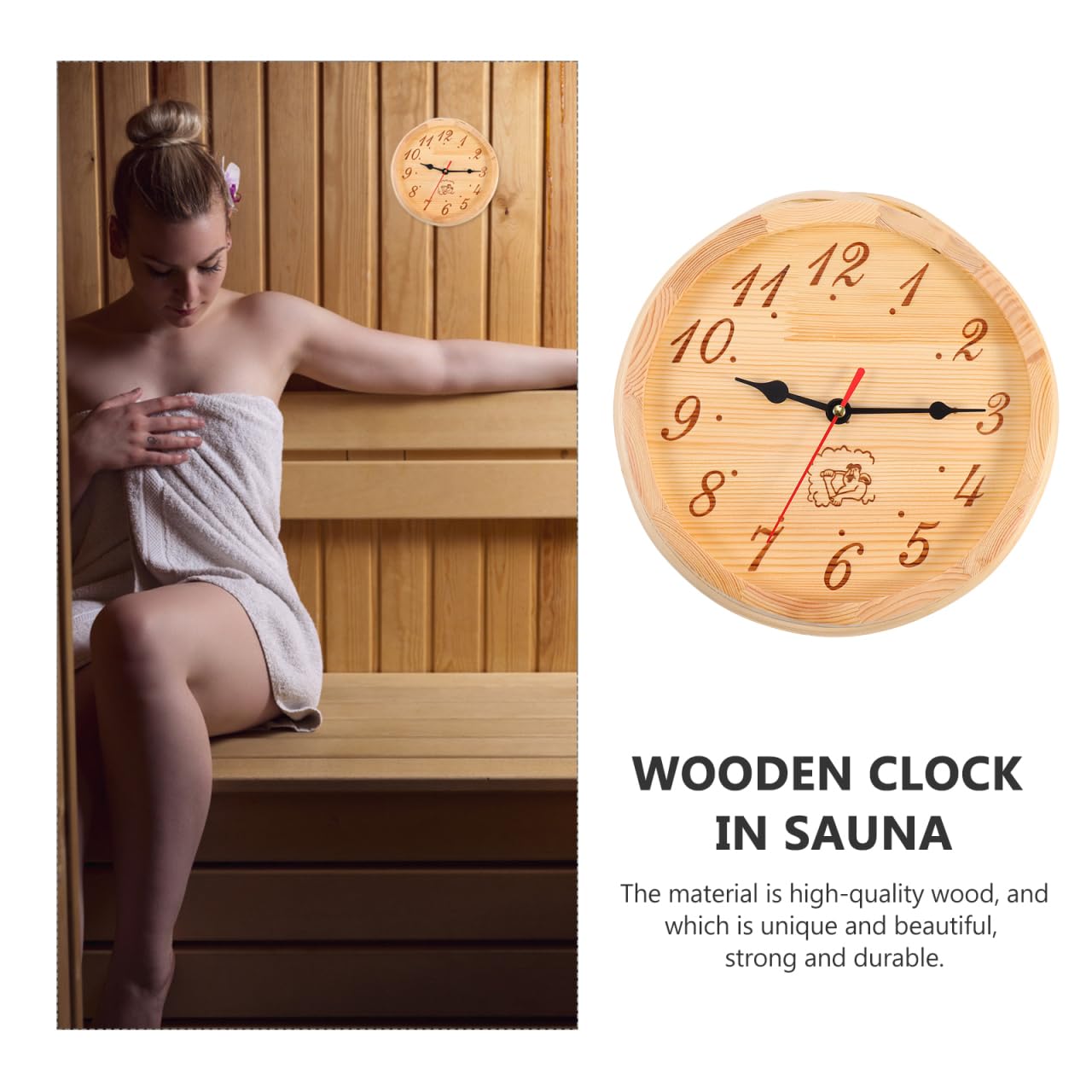 Alipis Kreative Sauna Holz Uhr – Wanduhren Für Sauna Feuchtigkeitsbeständig Einfache Montage Attraktives Deko-Zubehör Für Dampfbad Und - 223 cm