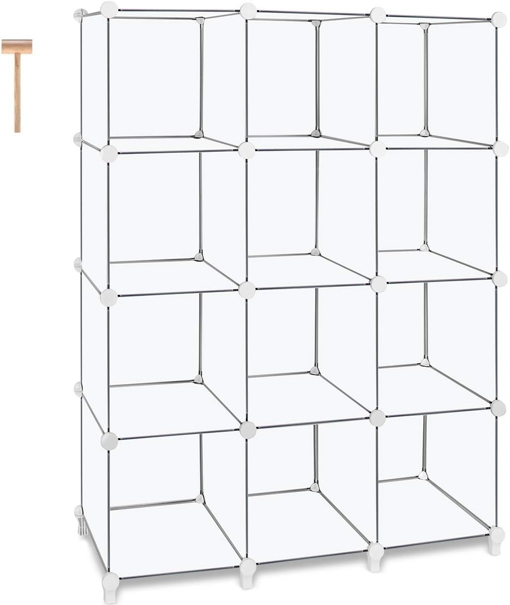 TomCare Cube Storage 12-Cube Book Shelf Storage Shelves Closet Organizer Shelf Cubes Organizer Plastic Bookshelf Bookcase DIY Square Closet Cabinet Shelves for Bedroom Office Living Room, White