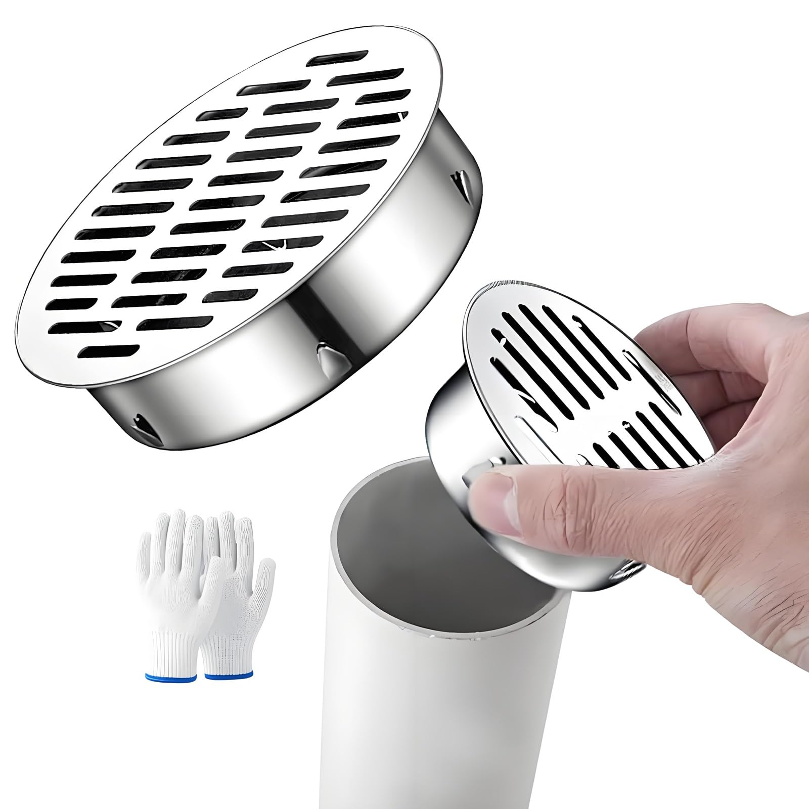 Floor Drain Cover Snap-in, Stainless Steel Outdoor Drain Grate, Anti Blocking Shower Drains Strainers 40/50/60/75/80/90/110/125/150/160/180/200mm(60mm/2.4in)