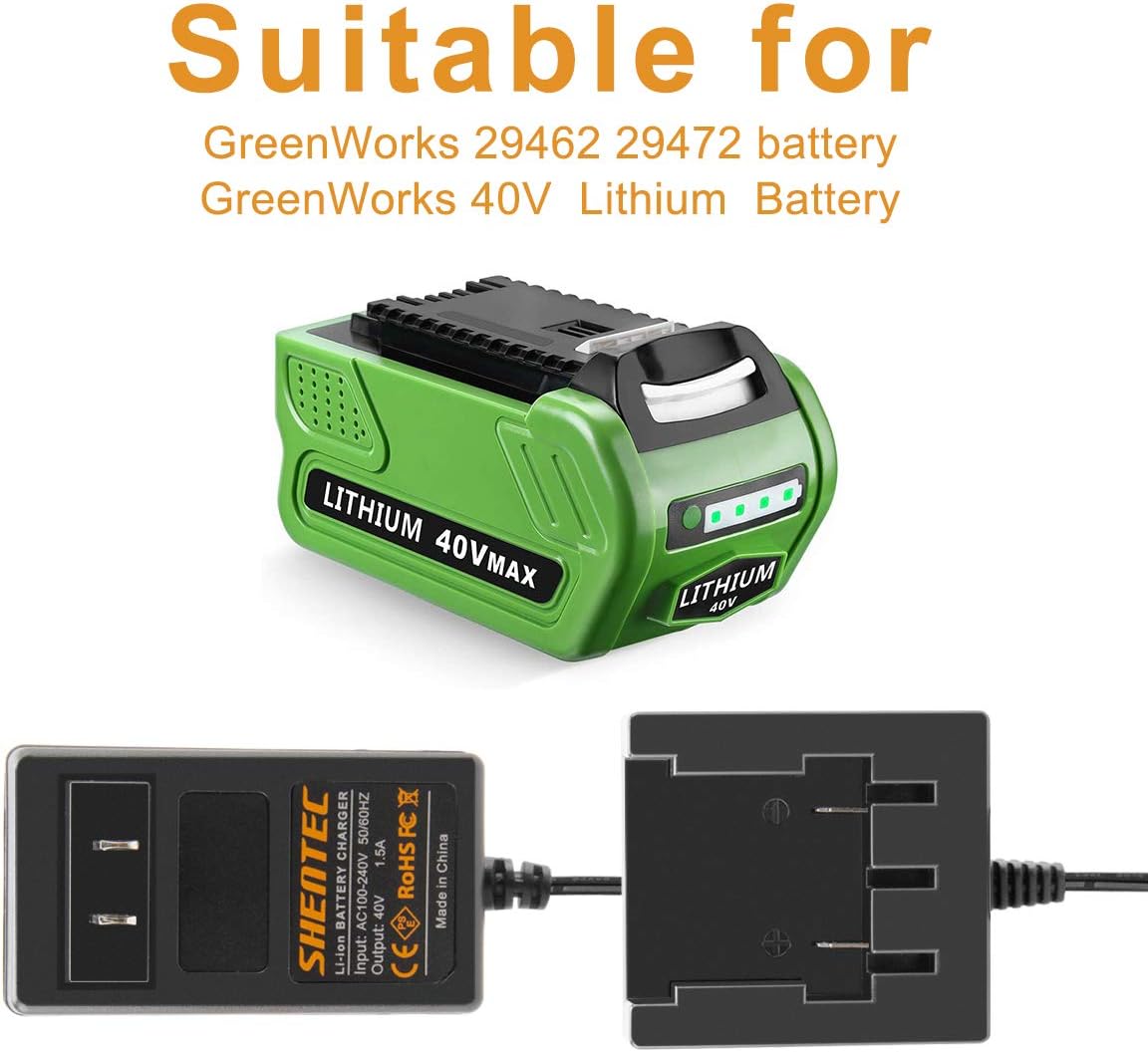 Shentec 40V Li-ion Charger Replacement for Greenworks 29482 29472 29462 G-MAX Tools 29252 20202 22262 (Not for Ni-MH/Ni-Cd Battery) - Image 3