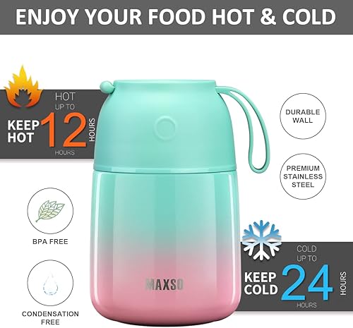 Miniatura 4 de Tarro térmico aislado para alimentos fríos y calientes para niños y adultos, recipientes térmicos de comida caliente de sopa de 17 onzas para el