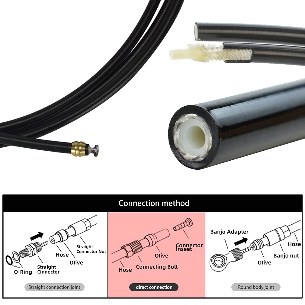 BESNIN Tubo del freno idraulico da 2,5 m con spina d'oliva, kit di riparazione del tubo del freno, tubo del freno a disco idraulico con inserti di collegamento d'oliva, accessori (nero)