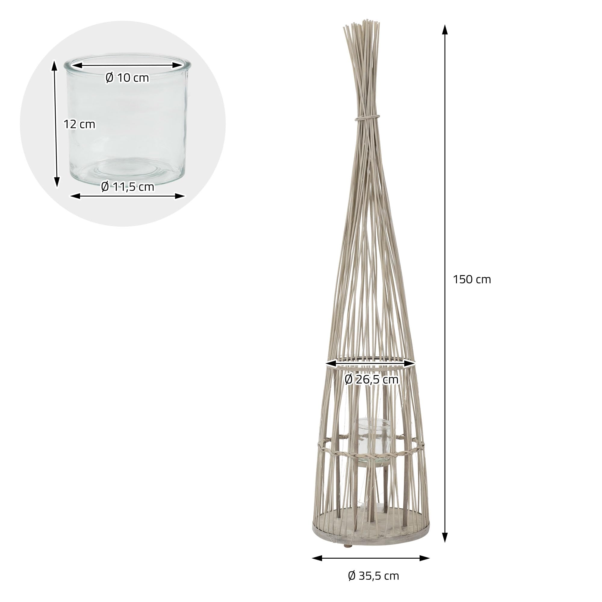 ECD Germany Bambus Laterne, Windlicht 150 cm, Holzfarbe, Gartenlaterne mit LED Lichterkette & Glaseinsatz, Boho Bambuslaterne Kerzenhalter Flechtoptik Innen/Außen, Deko Laterne für Terrasse Wohnzimmer