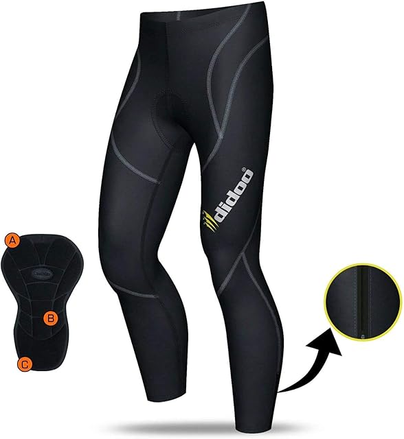 Didoo Cycling Tights Mens Padded Thermal Compression Base Layer Biking Trouser With Ankles Zipper