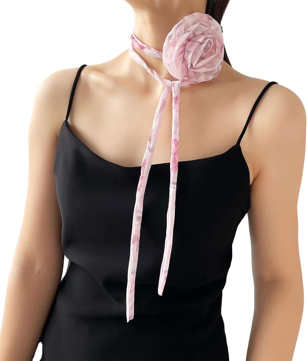Long Stripe Flower Scarf For Girl Fashion Choker Neck Scarf Neckerchief Music Festival Necktie For Casual Formal Neckwear