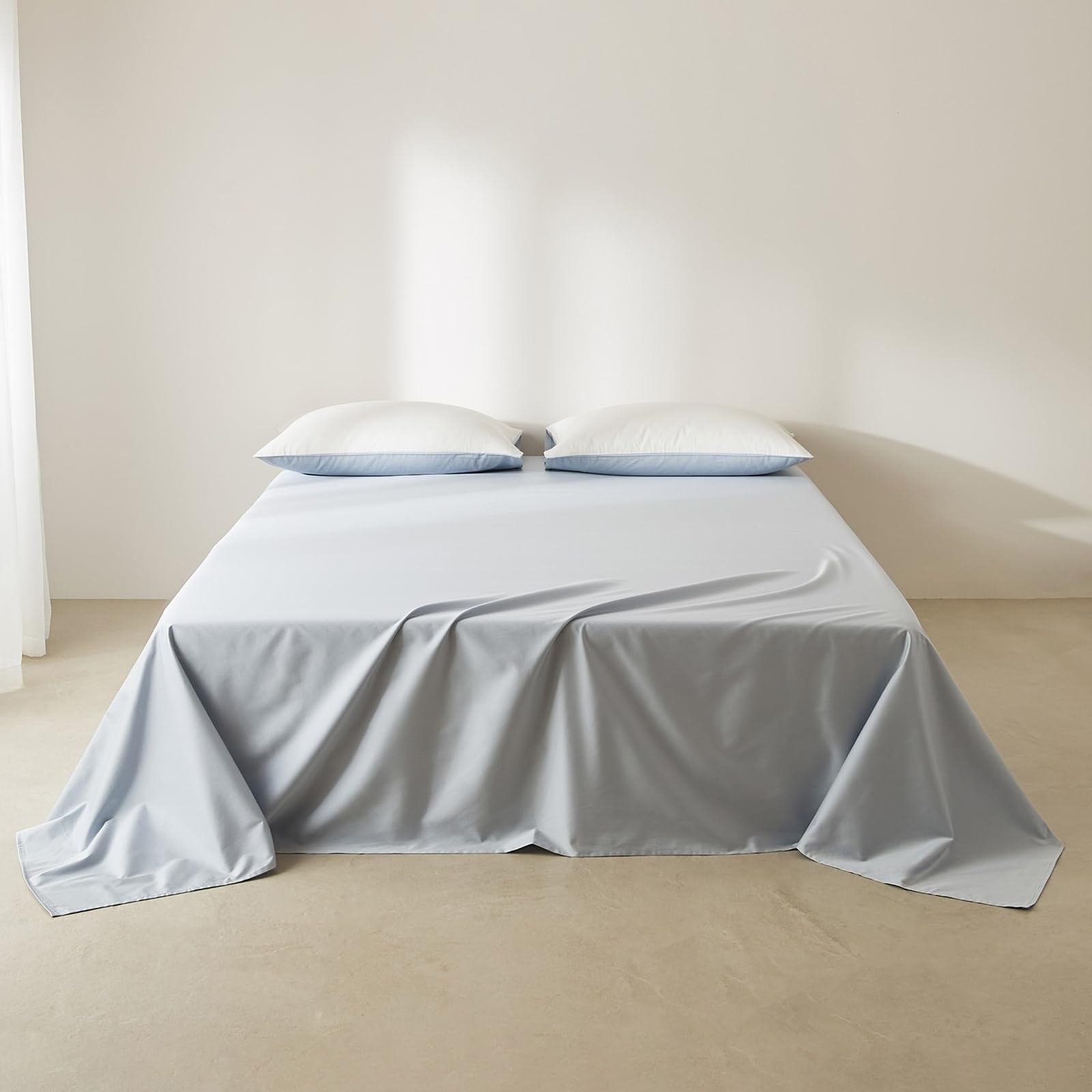 Bettlaken 245 x 250cm Betttuch ohne Gummizug Baumwolle Blau | Leintuch aus 100 % Baumwolle Betttuch für Großes Doppelbett Hautfreundlich Atmungsaktiv Glatt und pflegeleicht
